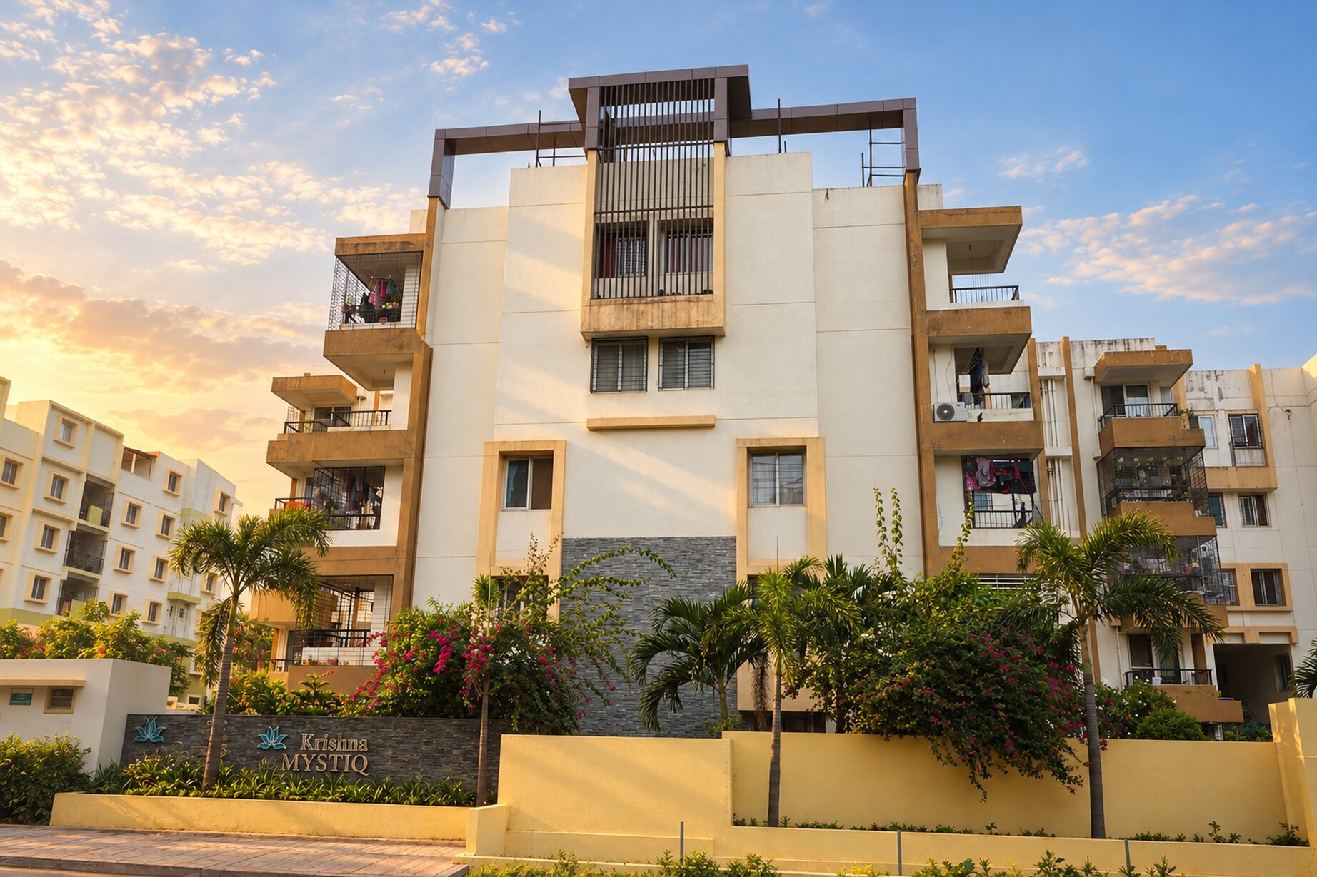 Krishna Mystiq apartment block and entrance signage at Basapura, Electronic City