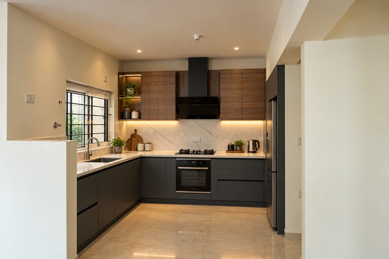 Modular kitchen with premium finishes, Krishna Mystiq apartment